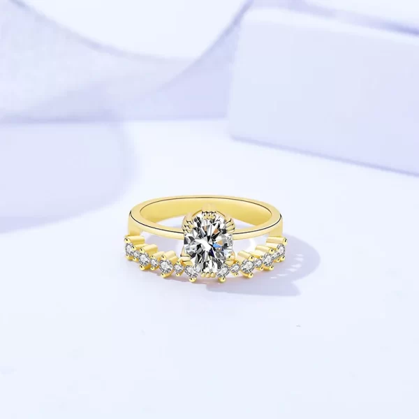 Anéis feminino 925 Sterling Silver Moissanite, Corte Oval, 1,5 quilates, Cor Dourada, Jóias - Image 3