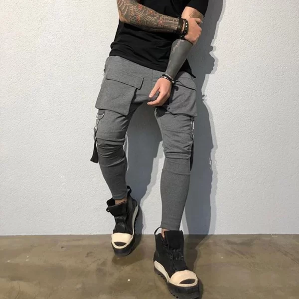 Calça esportiva masculina de corrida, bolsos com remendo com renda, calça justa, calça casual de corrida, streetwear primavera, moda - Image 4