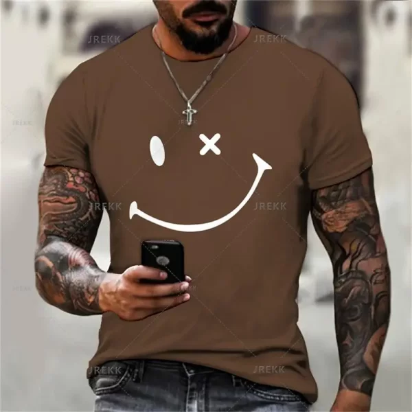 Camiseta estampada em 3D com rosto sorridente, blusa solta de manga curta, monocromática, moda verão, nova, na moda - Image 13