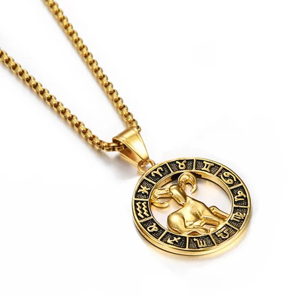 Colar Signo do zodíaco Leo Escorpião, Pingente para As Mulheres/Homens Cor do Ouro Aço Inoxidável Rodada 12 Constelação Colares - Image 4
