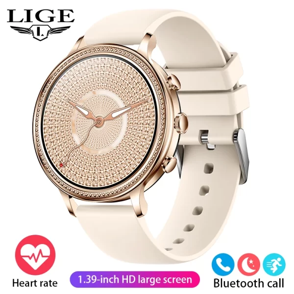 Relógios de pulso feminino, LIGE-Relógios inteligentes de luxo, chamada bluetooth, telefone conectado, monitor de saúde, smartwatch esportivo, presente. - Image 8