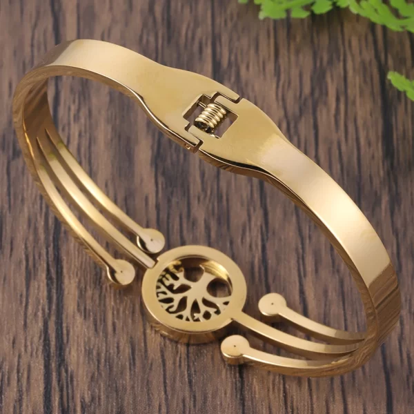 Pulseiras feminina de aço inoxidável designer de luxo, bracelete com plantas, joia feminina, Árvore da Vida, Tendência - Image 4