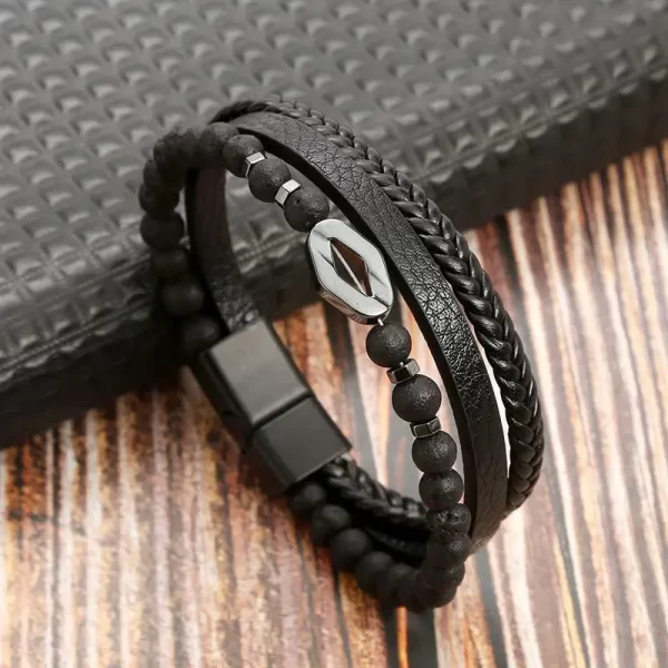 Pulseira de couro masculina clássica, tecido à mão, acessório combinado de várias camadas, joias da moda, novo estilo - Image 12