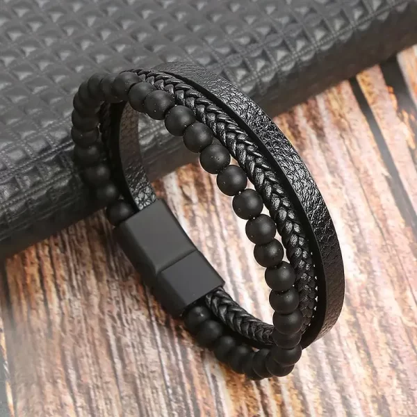 Pulseira de couro masculina clássica, tecido à mão, acessório combinado de várias camadas, joias da moda, novo estilo - Image 10