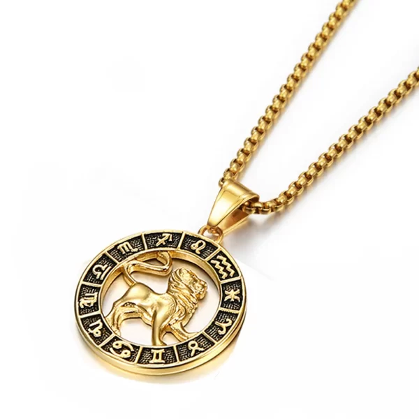 Colar Signo do zodíaco Leo Escorpião, Pingente para As Mulheres/Homens Cor do Ouro Aço Inoxidável Rodada 12 Constelação Colares - Image 5