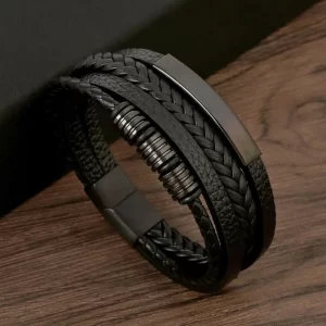 Pulseira de couro masculina clássica, tecido à mão, acessório combinado de várias camadas, joias da moda, novo estilo