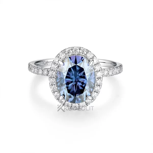 Anéis feminino Kuololit 3ct azul moissanite, sólido, 14k 10k amarelo ouro original azul cor oval anel para noivado. - Image 2