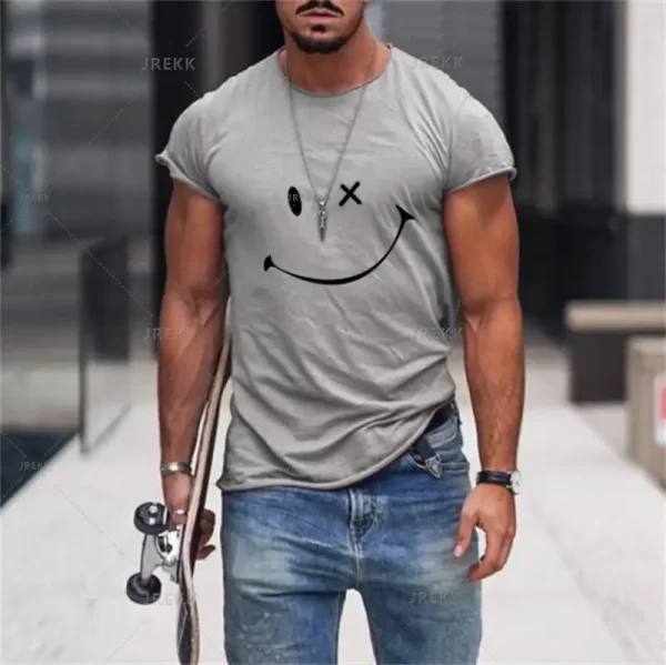 Camiseta estampada em 3D com rosto sorridente, blusa solta de manga curta, monocromática, moda verão, nova, na moda - Image 16