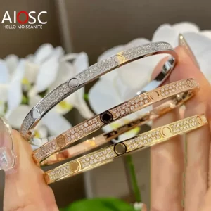 Pulseiras feminina, AIOSC-céu estrelado todo moissanite bracelete do diamante para pares, 100% 925 prata esterlina, 2 fileiras