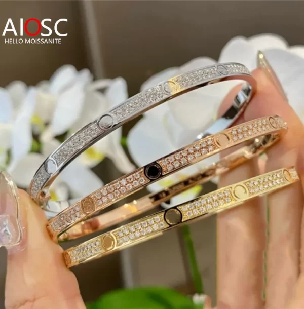 Pulseiras feminina, AIOSC-céu estrelado todo moissanite bracelete do diamante para pares, 100% 925 prata esterlina, 2 fileiras