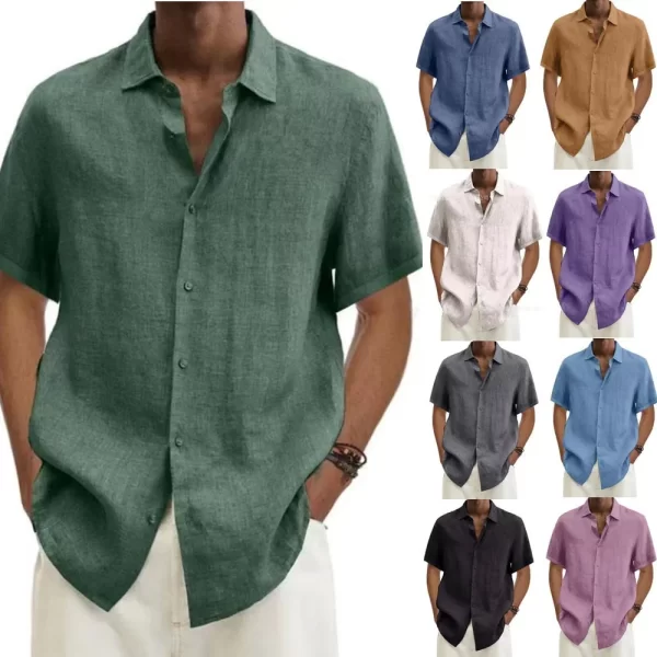 Camisas masculina de manga curta com decote em v, monocromática, oversize, casual, camisa solta plus size, com botão de ioga masculina, nova - Image 5