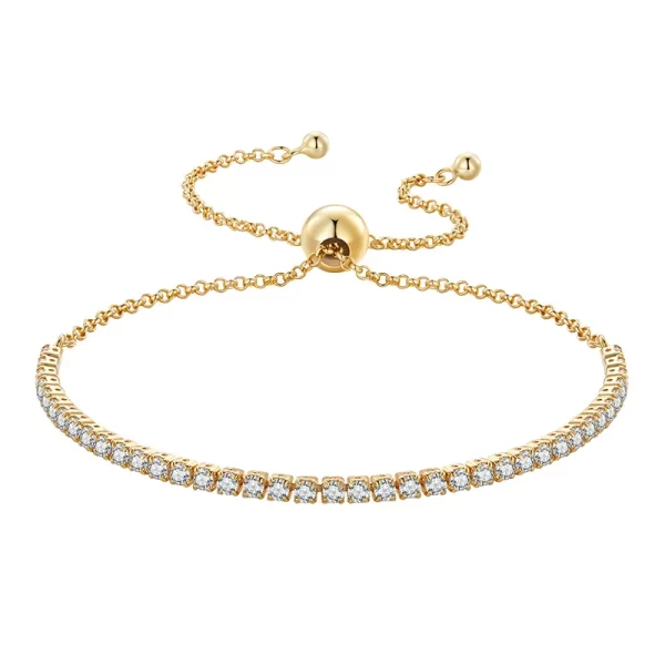 Pulseiras feminina, BAMOER-Clássica, 14K Banhado a Ouro, 925 Sterling Silver, Slider Ajustável, Jóias para, CZ - Image 7
