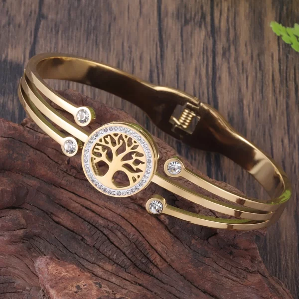 Pulseiras feminina de aço inoxidável designer de luxo, bracelete com plantas, joia feminina, Árvore da Vida, Tendência - Image 5