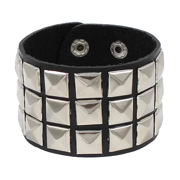 Pulseira de couro, unissex,  PU punk gótico, 3 linhas, picos cuspidais, correntes de rebite, jóias para amigos, novo. - Image 5