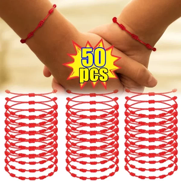 Pulseiras Handmade 7 nós Red String Casal, Amante Proteção, Amuleto da Sorte e Amizade Braid Rope.