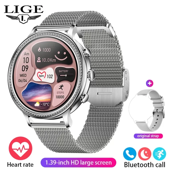 Relógios de pulso feminino, LIGE-Relógios inteligentes de luxo, chamada bluetooth, telefone conectado, monitor de saúde, smartwatch esportivo, presente. - Image 13