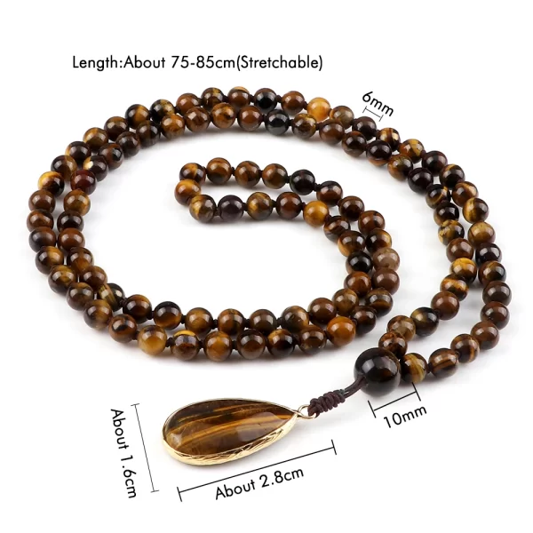 Colar Unissex Handmade Knotted Tiger Eye Colar de pedra, 108 Mala Beads Colares, Pingente Drop, Design Vintage, Ioga Jóias, 6mm - Image 6
