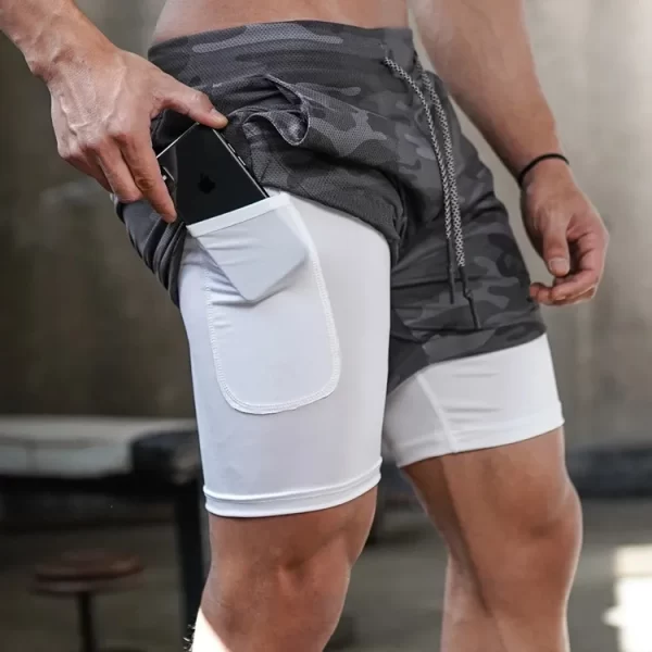 Shorts masculino,Camo, de corrida, ginásio calções desportivos 2 em 1 treino de treino rápido seco ginásio fitness jogging calças curtas de verão - Image 8