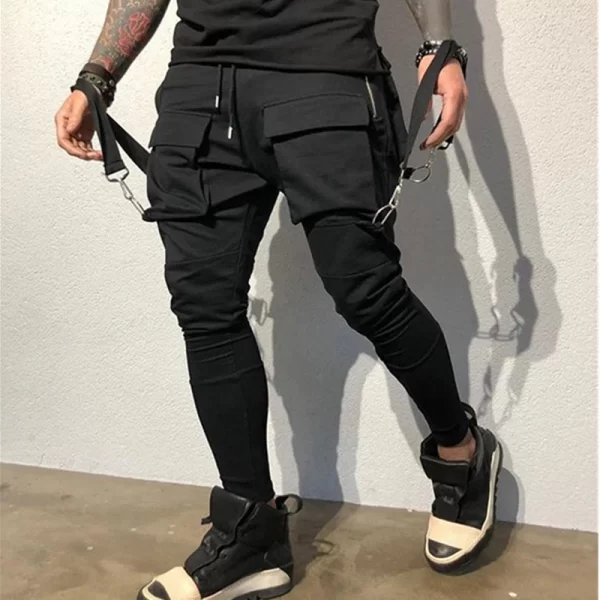 Calça esportiva masculina de corrida, bolsos com remendo com renda, calça justa, calça casual de corrida, streetwear primavera, moda - Image 6