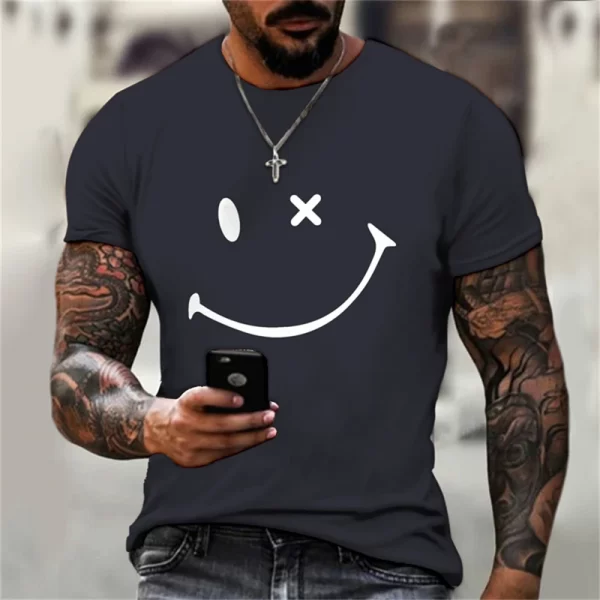 Camiseta estampada em 3D com rosto sorridente, blusa solta de manga curta, monocromática, moda verão, nova, na moda - Image 3