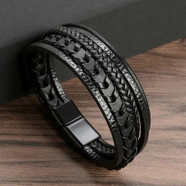 Pulseira de couro masculina clássica, tecido à mão, acessório combinado de várias camadas, joias da moda, novo estilo - Image 24