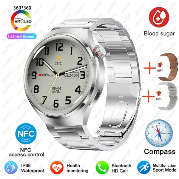 Relógios masculino, smartwatch impermeável, Huawei, Xiaomi, NFC, Amoled, 360x360 HD Screen, Açúcar no sangue, Chamada BT, 4 Pro, IP68. - Image 14