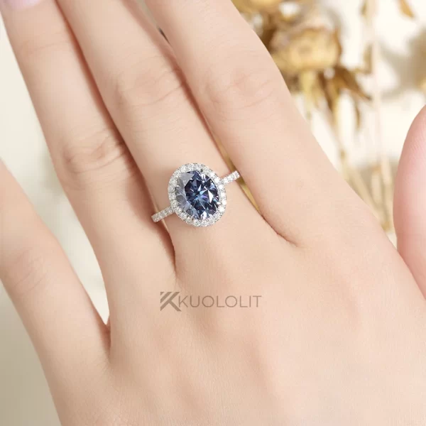 Anéis feminino Kuololit 3ct azul moissanite, sólido, 14k 10k amarelo ouro original azul cor oval anel para noivado. - Image 6