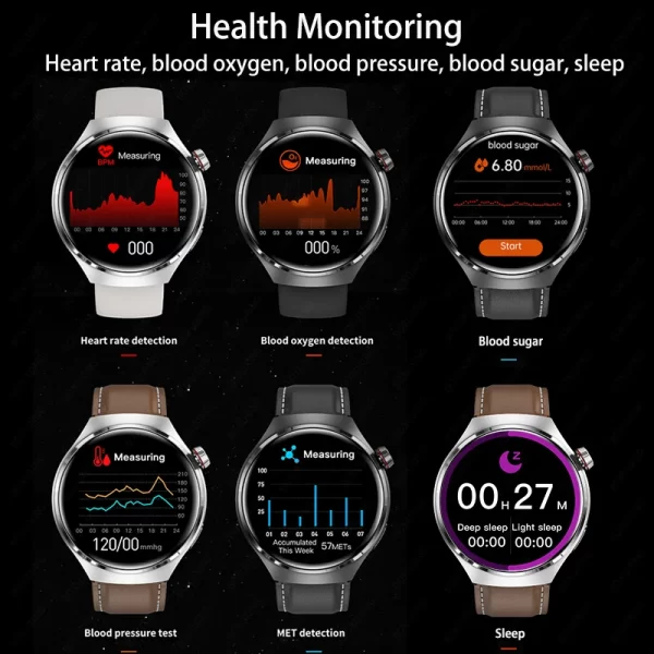 Relógios masculino, smartwatch impermeável, Huawei, Xiaomi, NFC, Amoled, 360x360 HD Screen, Açúcar no sangue, Chamada BT, 4 Pro, IP68. - Image 6