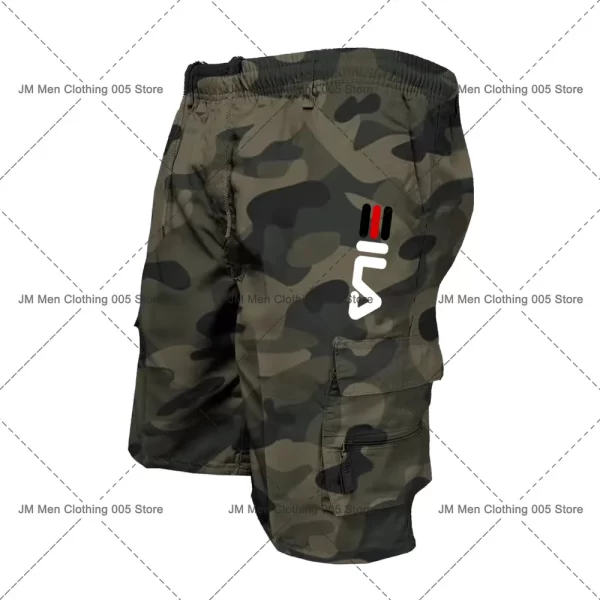 Bermuda/Calção de carga multi bolso masculino, estampa de marca, casual, esportiva, ao ar livre, calça de treino hip-hop masculina retrô, moda verão - Image 7