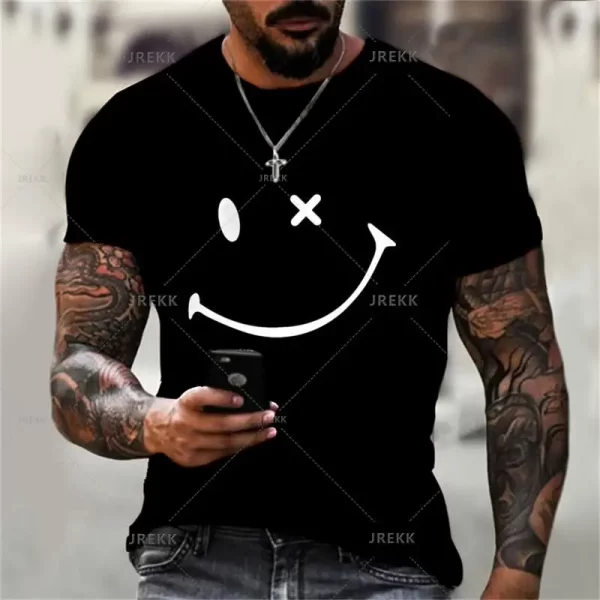 Camiseta estampada em 3D com rosto sorridente, blusa solta de manga curta, monocromática, moda verão, nova, na moda - Image 11
