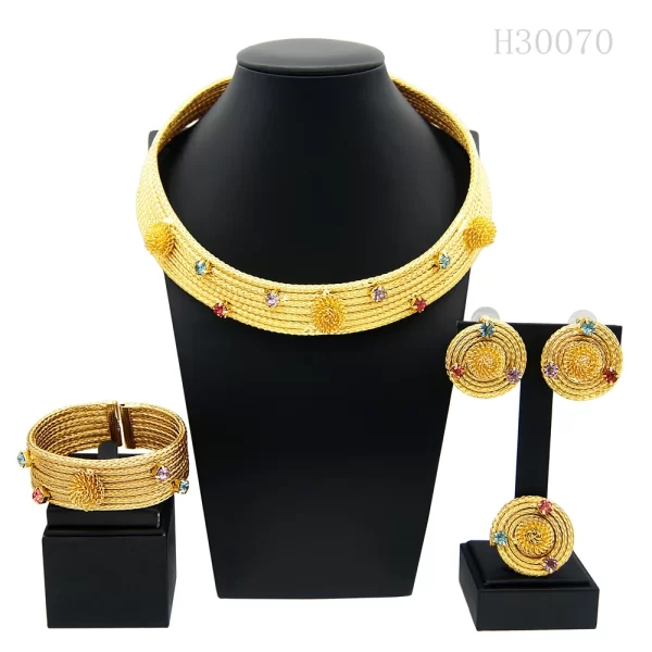 Conjunto de jóias feminino, SYHOL, strass colorido, colar banhado a ouro, gargantilha clássica, banquete de casamento original, 24K - Image 6