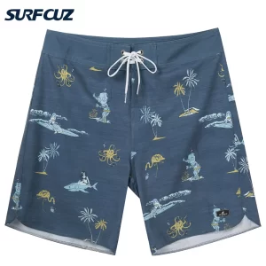 Shorts masculino, Surfcuz calções de prancha, secagem rápida, roupa de banho impresso praia esportes troncos verão surf 4 way estiramento boardshorts