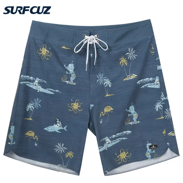 Shorts masculino, Surfcuz calções de prancha, secagem rápida, roupa de banho impresso praia esportes troncos verão surf 4 way estiramento boardshorts