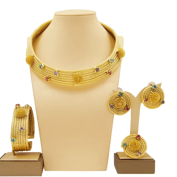 Conjunto de jóias feminino, SYHOL, strass colorido, colar banhado a ouro, gargantilha clássica, banquete de casamento original, 24K - Image 5