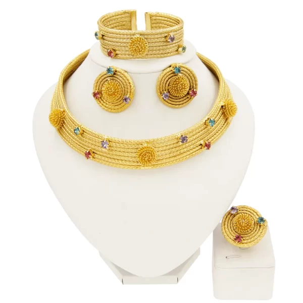 Conjunto de jóias feminino, SYHOL, strass colorido, colar banhado a ouro, gargantilha clássica, banquete de casamento original, 24K - Image 4