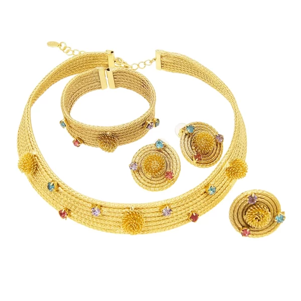 Conjunto de jóias feminino, SYHOL, strass colorido, colar banhado a ouro, gargantilha clássica, banquete de casamento original, 24K - Image 3