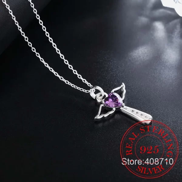 Colar de prata esterlina 925 genuína, joia fina com pingente de coração, asas de anjo e zircônia - Image 5