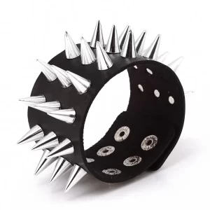 Pulseira de couro masculina espinho de rebite, de couro punk gótico rock unissex com três fileiras