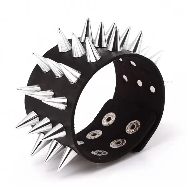 Pulseira de couro masculina espinho de rebite, de couro punk gótico rock unissex com três fileiras