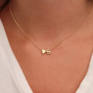 Colar feminino, JUCHAO- Inicial minúsculo coração, cor dourada e prata, nome gargantilha, pingente delicadinho, presente de joias, moda