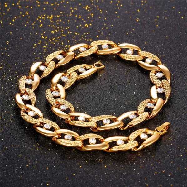 Colar/gargantilha unissex, ChainsPro Cristal, Jóias Ouro/Cor Prata Strass Chunky Colar Grande N102 - Image 5