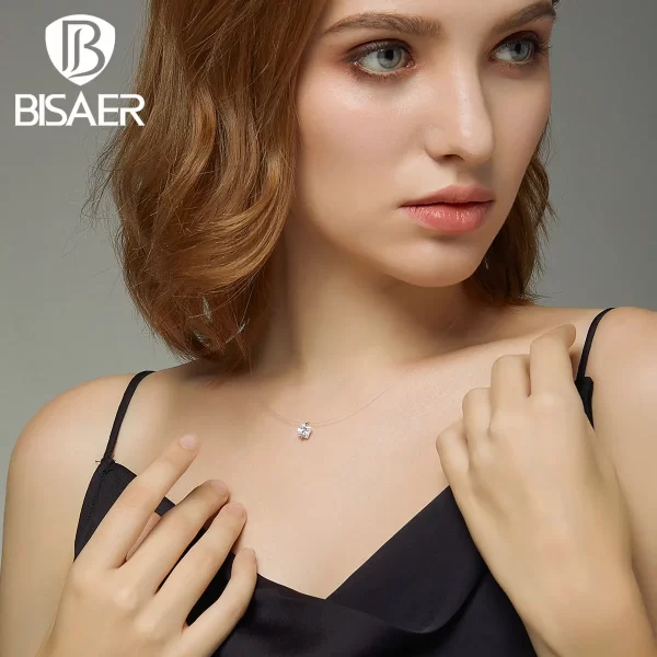 Colar feminino Simples, bisaer  925 prata esterlina cúbico zircão linha de pesca colar de corrente, colares para jóias ecn332 - Image 6