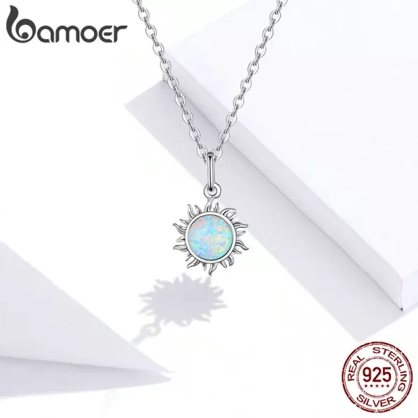Colar feminino, Bamoer 925 prata esterlina branco opala colar de pingente de sol apollo cadeia colares,  presente, jóias 17.71'' - Image 3