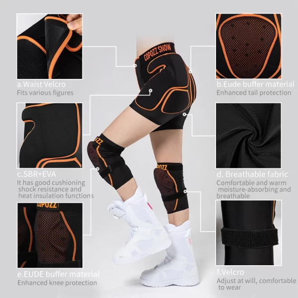 Shorts/Calções esportivos ajustáveis unissex, calções acolchoados anti-choque, joelheiras, proteção, quadril, motocicleta, curto, esqui, skate, esportes - Image 4
