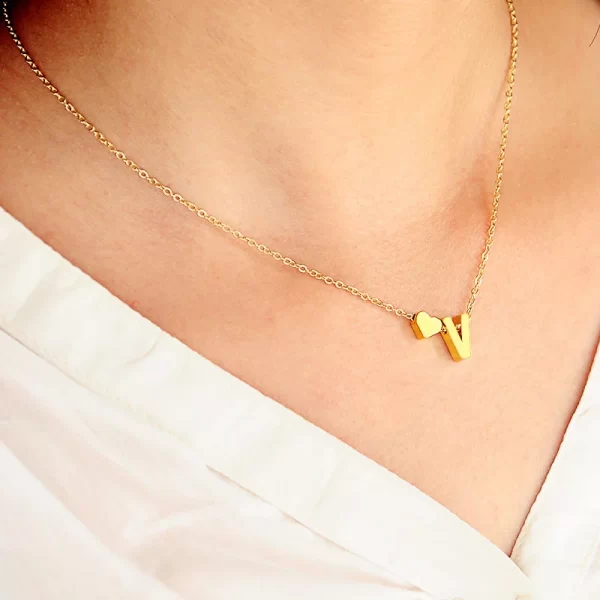 Colar feminino, JUCHAO- Inicial minúsculo coração, cor dourada e prata, nome gargantilha, pingente delicadinho, presente de joias, moda - Image 3
