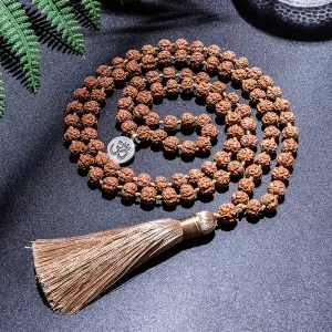 Colar/pulseira feminino (conjunto), 7-8mm original rudraksha frisado atado japamala, meditação yoga bênção jóias 108 mala rosário
