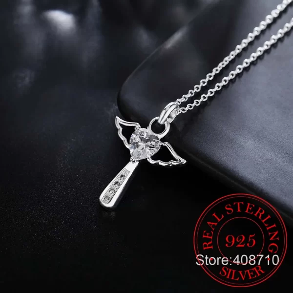 Colar de prata esterlina 925 genuína, joia fina com pingente de coração, asas de anjo e zircônia - Image 6