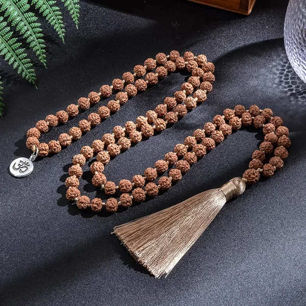 Colar/pulseira feminino (conjunto), 7-8mm original rudraksha frisado atado japamala, meditação yoga bênção jóias 108 mala rosário - Image 9
