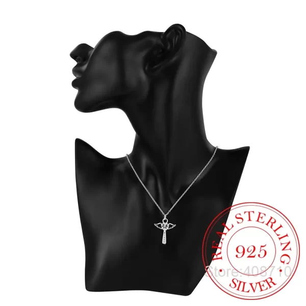 Colar de prata esterlina 925 genuína, joia fina com pingente de coração, asas de anjo e zircônia - Image 2