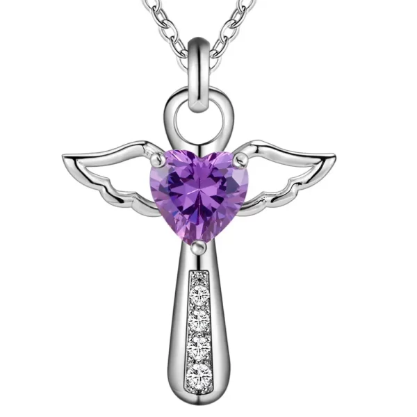 Colar de prata esterlina 925 genuína, joia fina com pingente de coração, asas de anjo e zircônia - Image 8